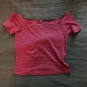 UO Cropped Striped Off Shoulder Top - medium